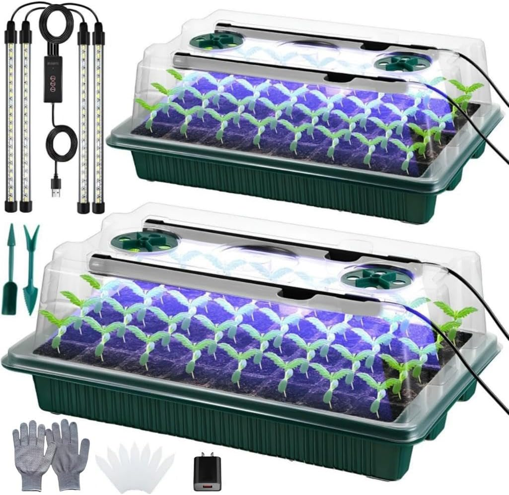 Kitment 2 Pack 80 Cells Seed Starter Tray with 4 LED Grow Lights, Seed Germination Kit, Plant Starter Trays with Humidity Dome and Smart Timer, Greenhouse Grow Kit for Seeds Growing Starting image number 4