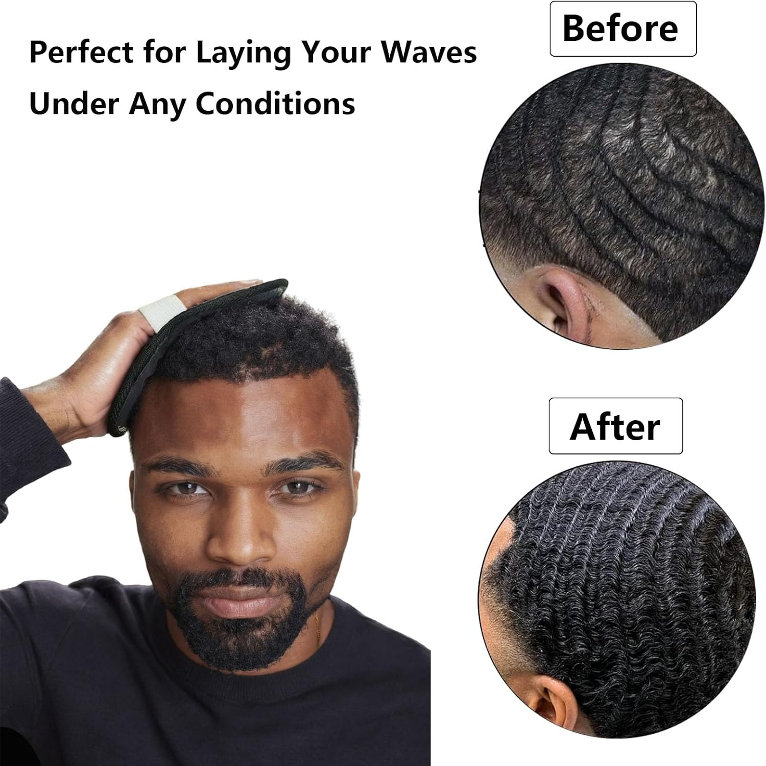 360 Waves Hair Training Kit, Wave Brush with Curved Design, 2 Palm Grips, Pink image number 2