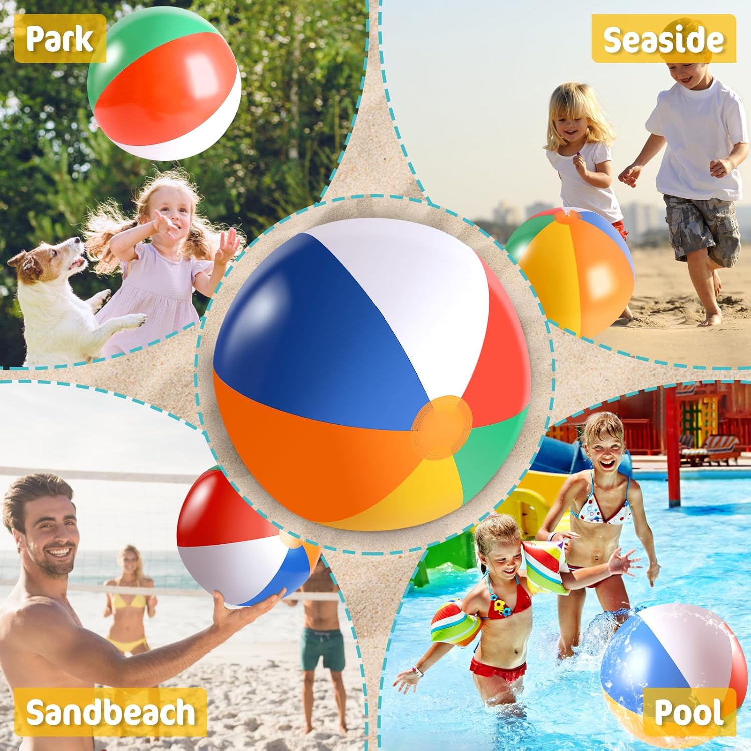 5 Packs 24" Inflatable Large Beach Balls Rainbow Color Pool Ball Pool Toys Pool Balls for Swimming Pool Beach Ball Party Favor Beachball Balloons for Kids&Adults image number 5