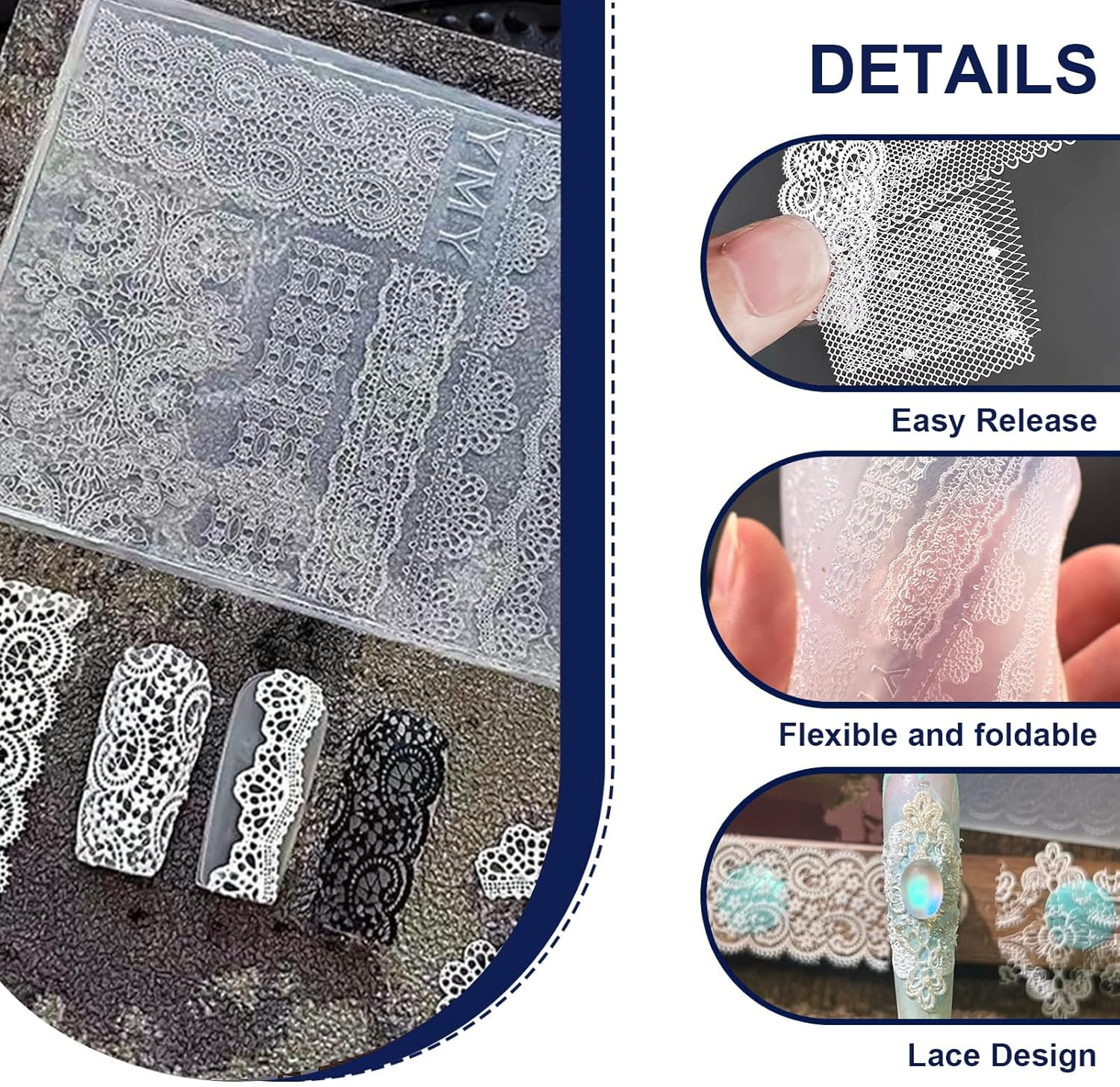 Evadollina Nail Stencil, Nail Stamp, 3D Nail Art Shapes with Tip, Silicone Nail Tool, Y2K Decoration image number 6