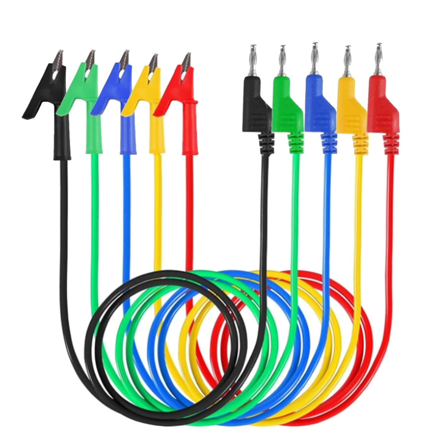 DIANN 5Pcs Multimeter Test Leads 4Mm Stackable Banana Plug to Crocodile Alligator Clips Test Probe Cable Wire for Multimeter Electrical Testing