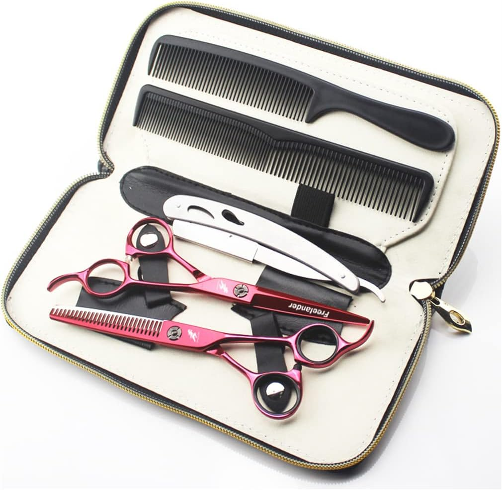 6.0 Inch Professional Hairdressing Scissors Set Flat Scissors Thinning Scissors Send Comb Scraper for Hairdressing Salon Home Scissors Set image number 4