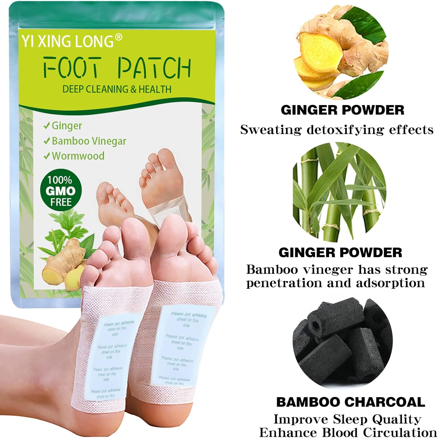 Bandoo Detox Foot Pads to Remove Toxins, 100 Foot Pads & 100 Adhesive Sheets, Deep Cleansing Foot Patches with Natural Bamboo Vinegar, Improve Sleep Quality Enhance Blood Circulation Feet Body Care
