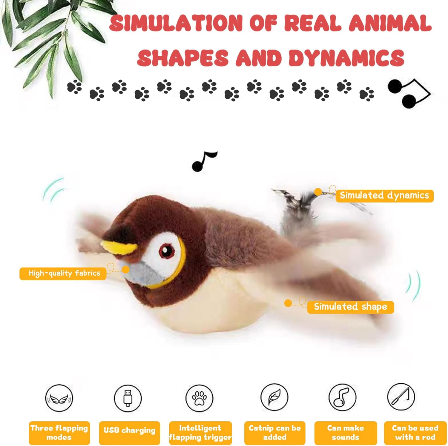 Flying Bird Cat Toy,Bird Cat Toy,Bird Interactive Cat Toys,Interactive Cat Toy,Usb Charging,Vivid Chirping Bird Chase Cat Toy,Interactive Cat Bird Toys with Feather Tail (2Pcs) image number 1