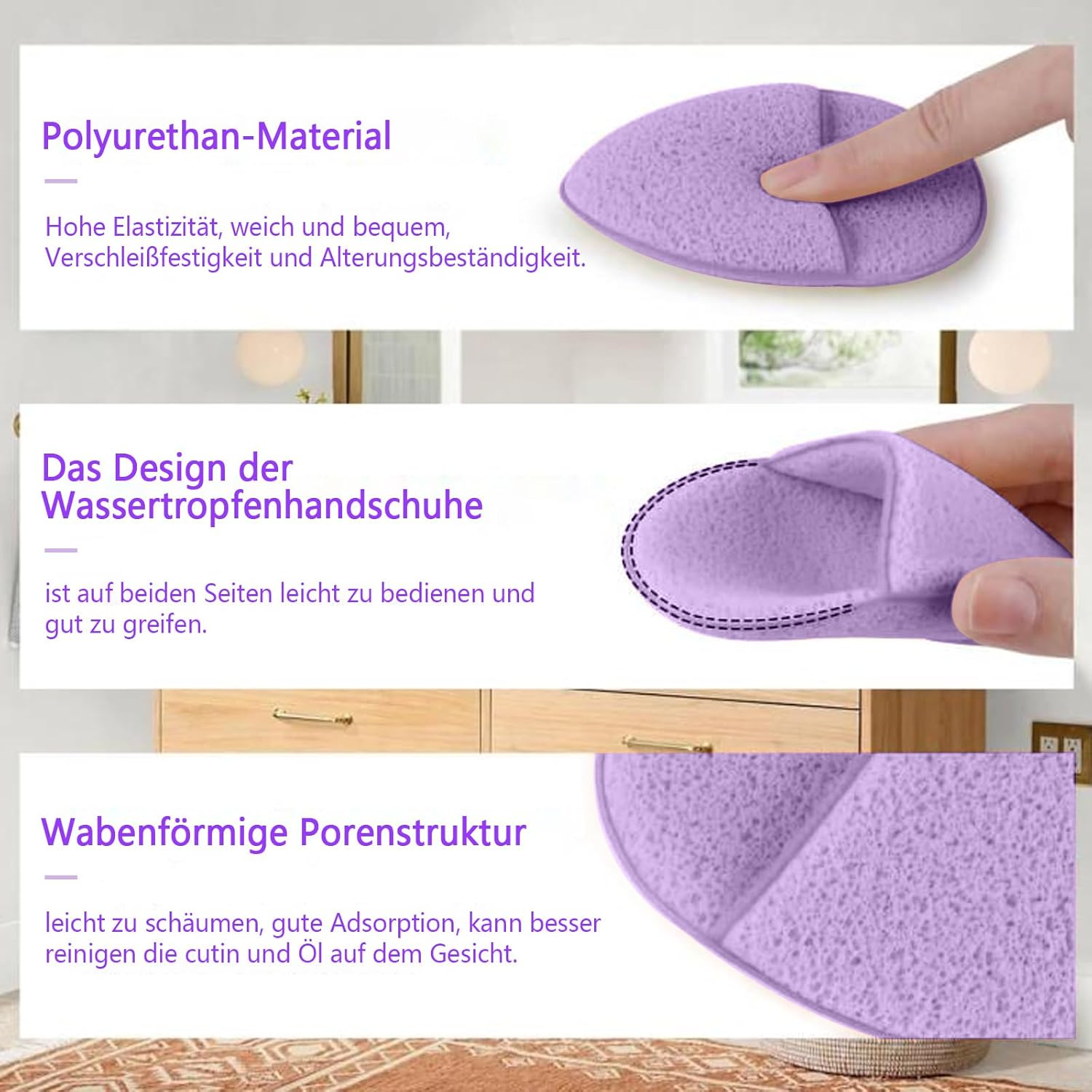 Pack of 6 Exfoliating Sponge, Face Cleansing Cotton Pads, Reusable Make-Up Pads, Washable, Sponges for Facial Cleansing (Yellow, Pink, Purple) (Multicoloured 2) image number 5