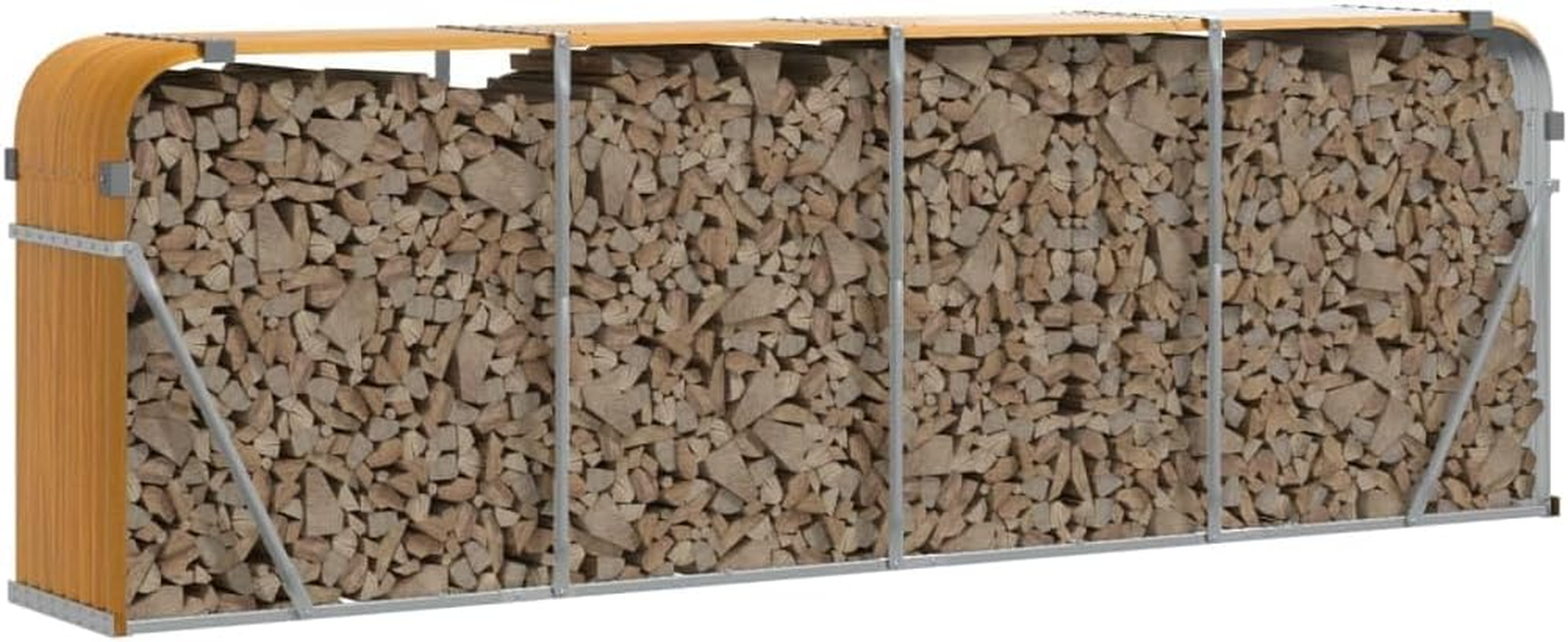 Garden Firewood Rack Outdoor Log Holder Rack Storing Wood Logs, Metal Wood Pile Storage Organizer, Weather-Resistant, Light Brown 300X45X100 Cm Galvanised Steel image number 5