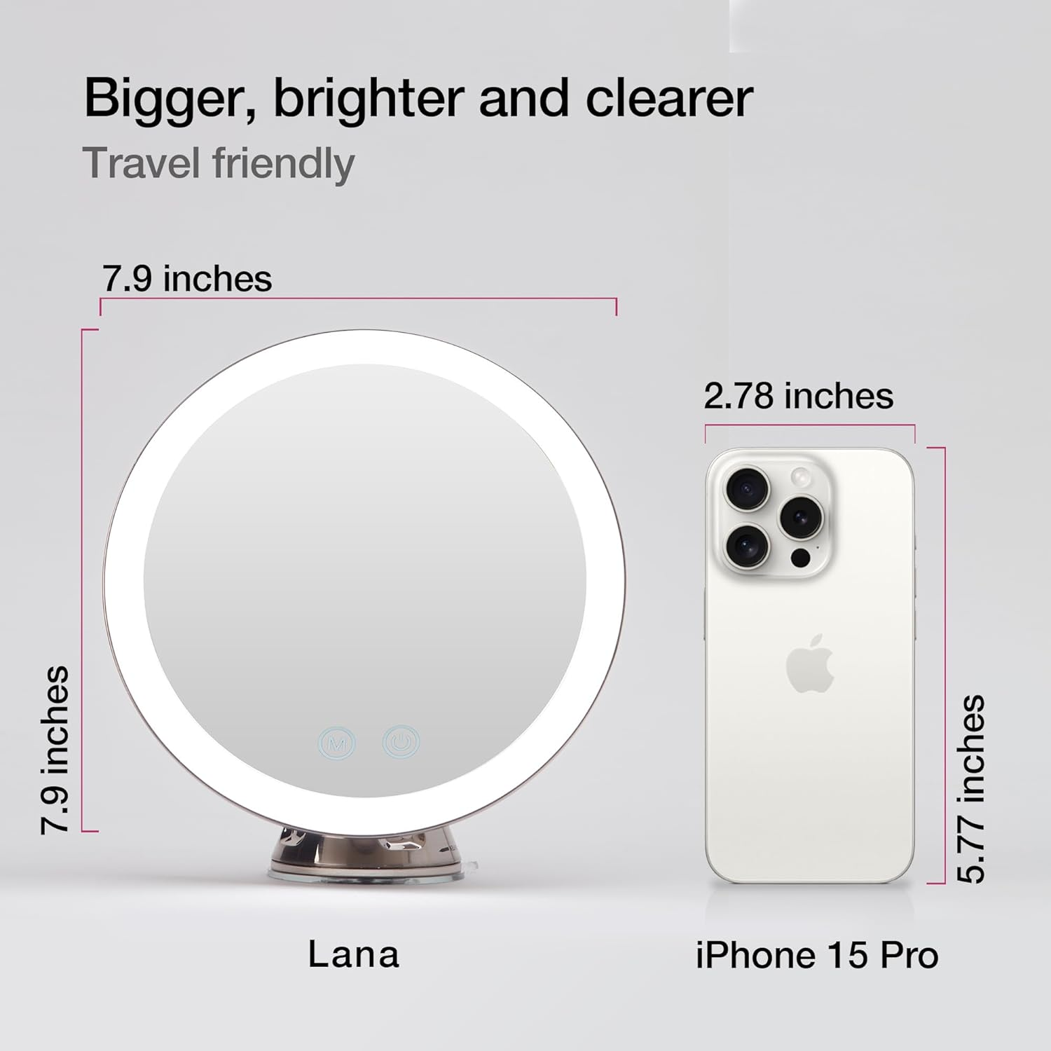 Fancii LED Lighted 10X Magnifying Makeup Mirror, Rechargeable - 3 Dimmable Tri-Color Light Settings, Suction Mount, 20 Cm Wide, Rose Gold Metallic - Lana (Chrome) image number 3