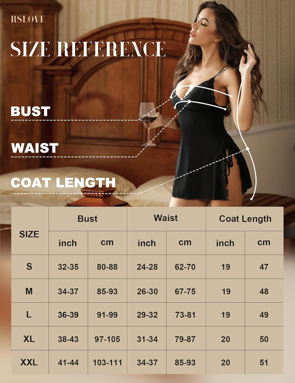 RSLOVE Women Lingerie Sexy Chemise Lace Babydoll Side Split Full Slip Nightgown Modal Sleepwear Nighty image number 4