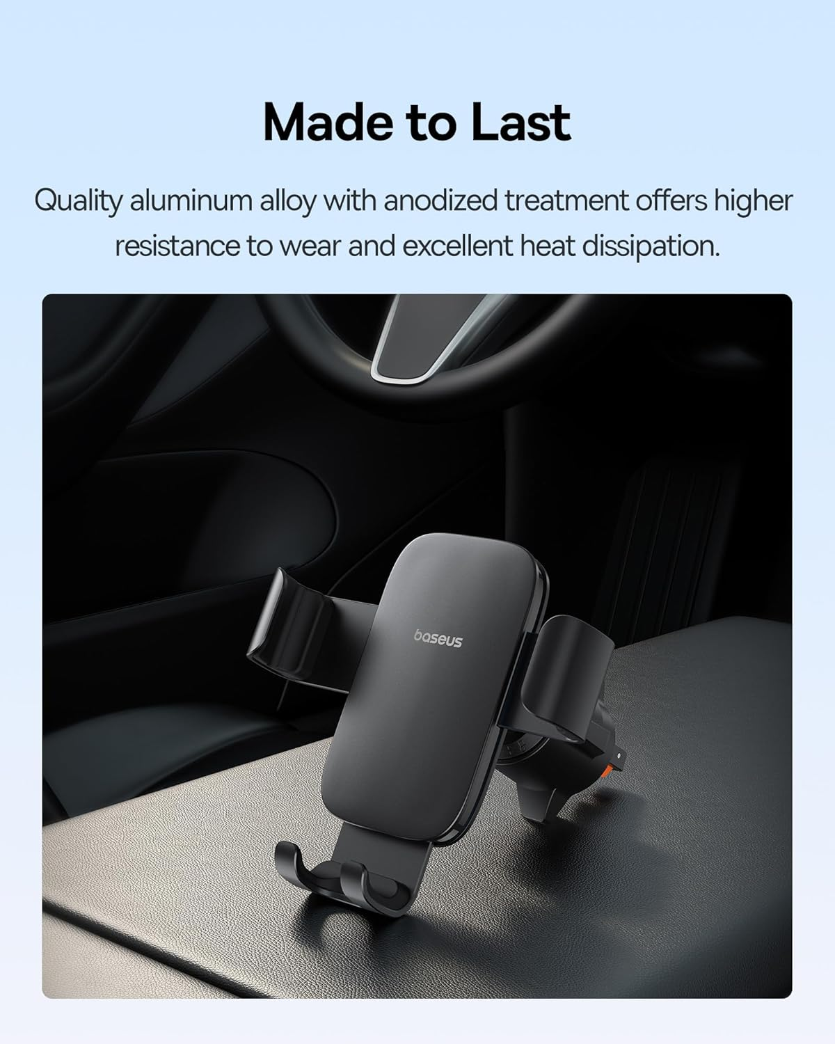 Baseus Car Mount Metal Age II - Gravity Lock for Vertical & Horizontal Vents, Black Steel Nut-Locking Mechanism Seiko Alloy Build (BS-CM028) image number 5
