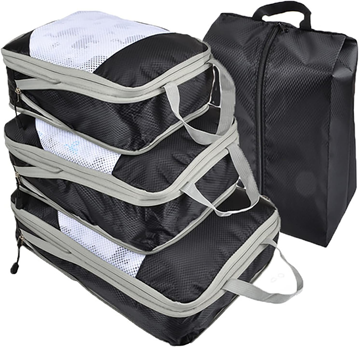 Packing Cubes for Travel, 4Pcs Travel Cubes Set Foldable Suitcase Organizer Lightweight Luggage Storage Bag Travel Packing Organizers,Black