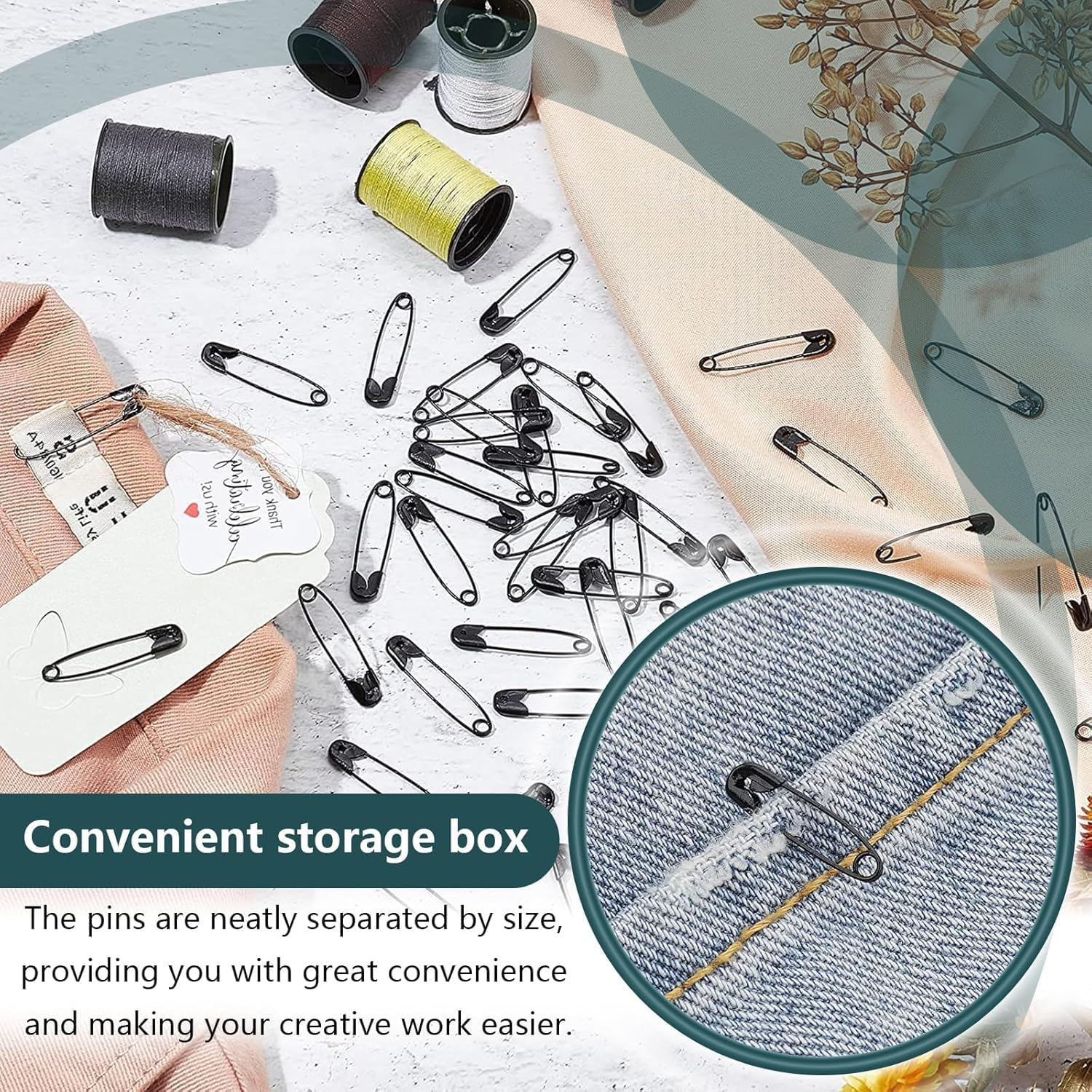 Safety Pins, 500 Pcs Safety Pins for Clothing, Metal Safety Pins for Clothing, Sewing, Crafts, Jewelry Making (Black, 18Mm)