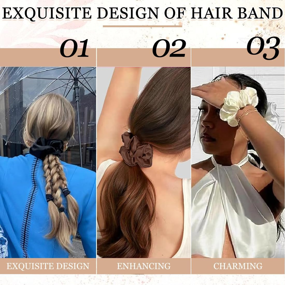 Pack of 6 Satin Hair Scrunchies for Women, Premium Velvet Hair Bobbles, Plain Elastic Thick Bands, Hair Scrunchies Soft Elastic Silk Skrunschis Large