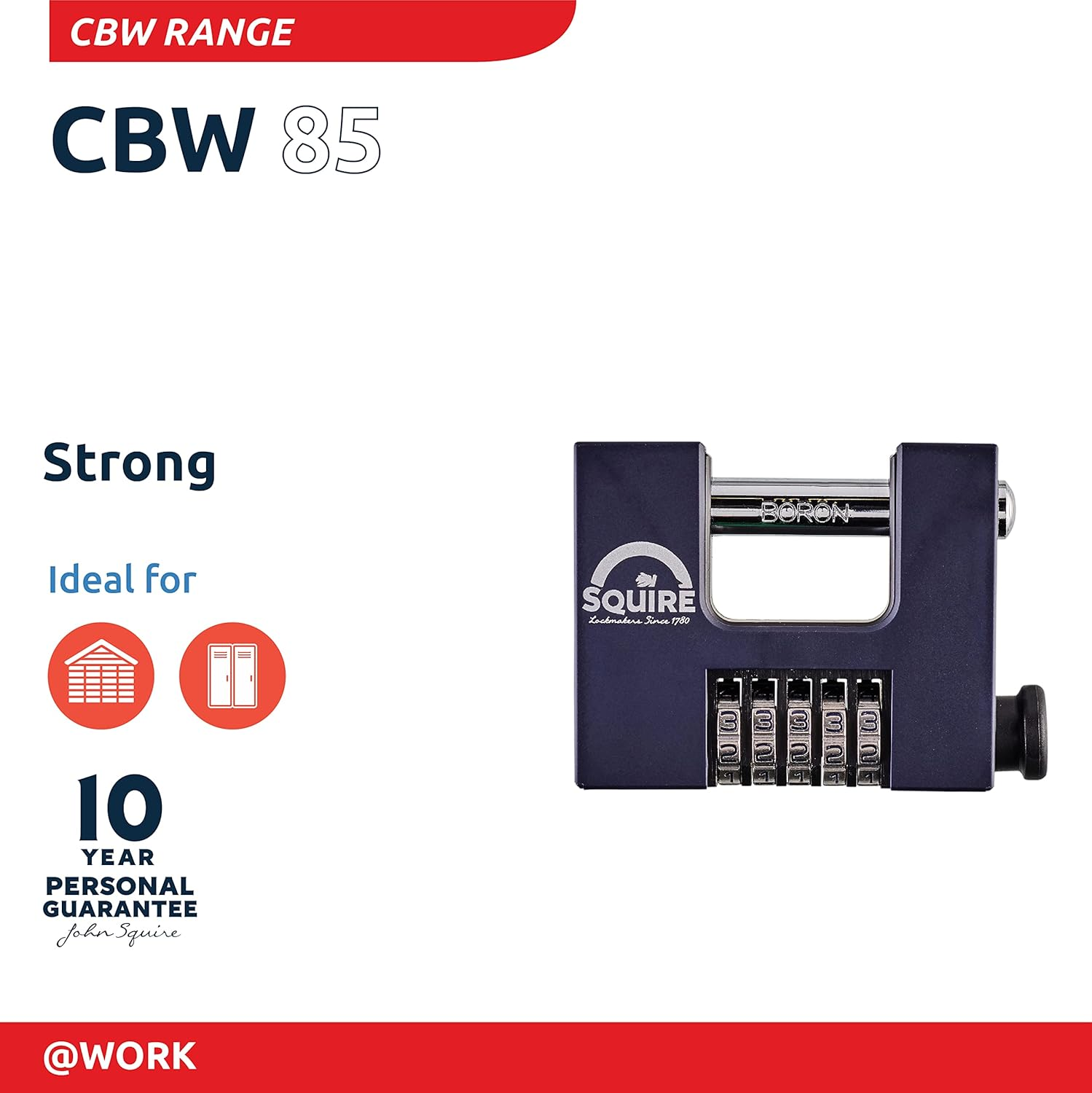 Squire Heavy Duty Padlock (CBW85) - 5 Wheel Combination - Alloy Steel for Corrosion Resistance - Ideal for Gates, Garages and Large Sheds (Blue, 85 Mm) image number 1
