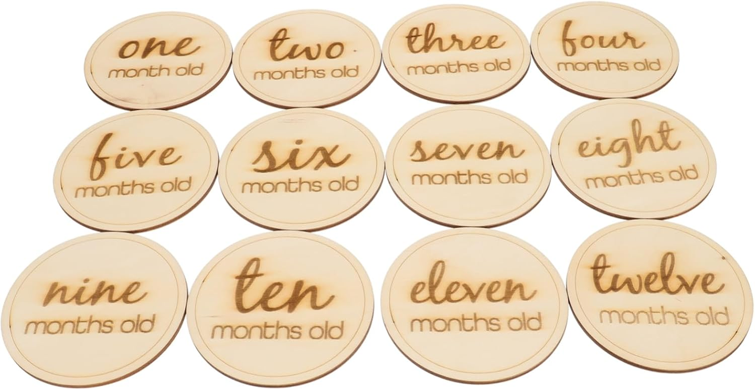12Pcs Wooden Monthly Milestone Cards Natural Growth Recording Props for Newborn Photography for Tracking First Year