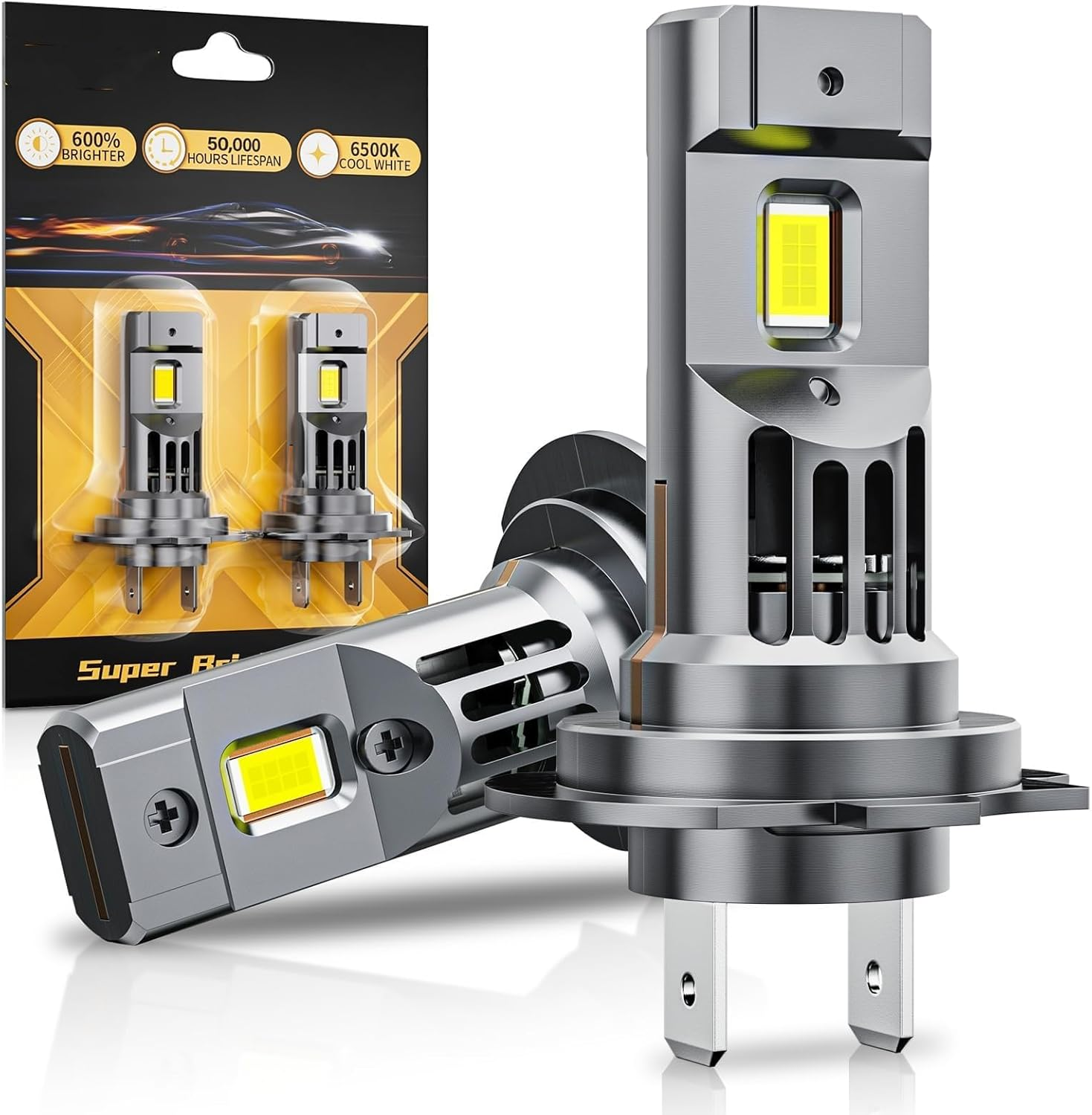 H7 LED Bulbs 6500K White, 1:1 Mini Size, Non-Polarity, No Adapter Required Easy Install H7 LED Light, Fanless Fog Lights Headlights Halogen Replacement Bulb, Pack of 2 (H7)