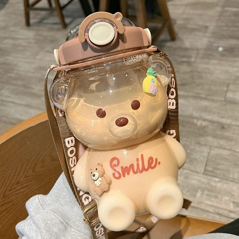 JQWSVE Kawaii Bear Straw Bottle, Kawaii Water Bottles Cute Water Bottle with Stickers, Leak-Proof Kawaii Bear Water Bottle for Office Travel image number 5