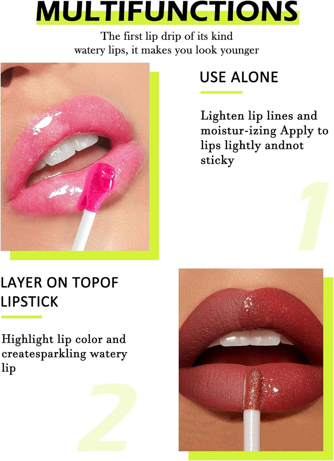 4 Colors Lip Oil Glaze - Hydrating Tinted Plumping Lip Gloss, Fat Drip with Big Brush Head, Clear Pink Shiny Glow Reviver Care, Long Lasting Non-Sticky Transparent Makeup Gift-Seta image number 1