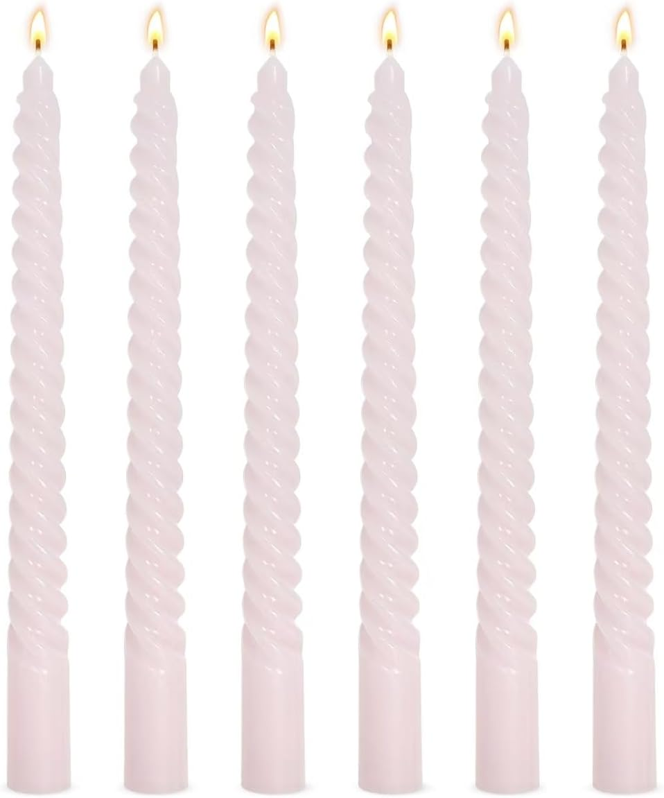 6 Pack 10 Inch Pale Pink Spiral Taper Candles for Holiday Home Decoration, Unscented Dripless Twisted Candlesticks for Dinner Party Wedding Baby Shower and Easter image number 4