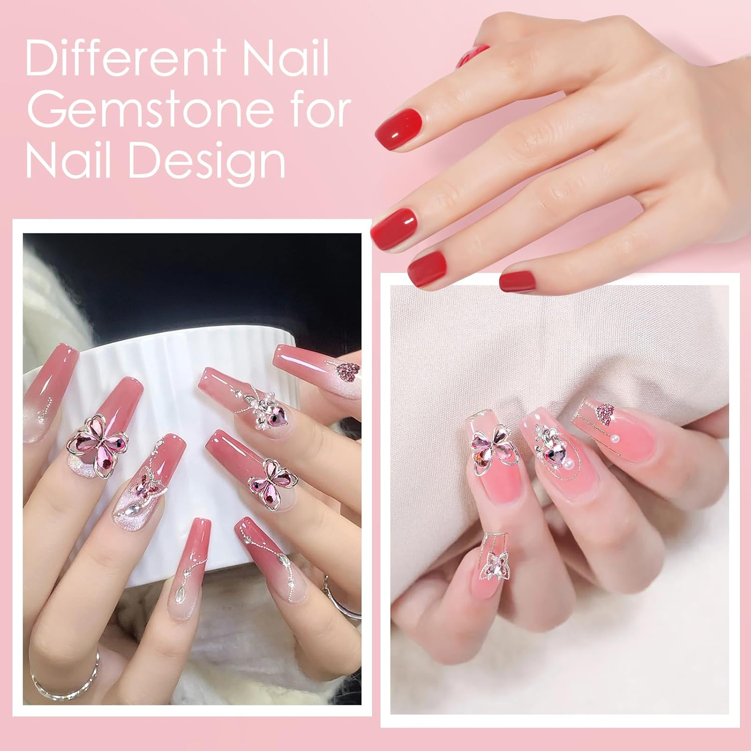 Madenia 60Pcs 3D Nail Art Rhinestone: 12 Silver Alloy Pink Nail Gems in Nail Art Decoration Supplies- Suitable for Women'S Nail Charm DIY in Nail Salon image number 4