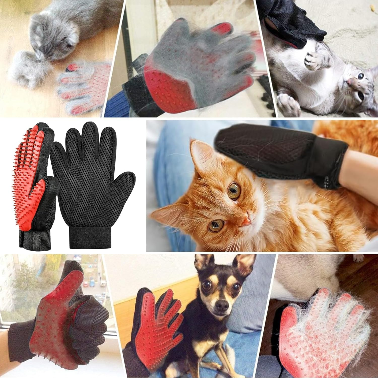 Pet Grooming Gloves, Grooming Glove for Cats, Dogs, Grooming Gloves, Massage and Pet Hair Removal
