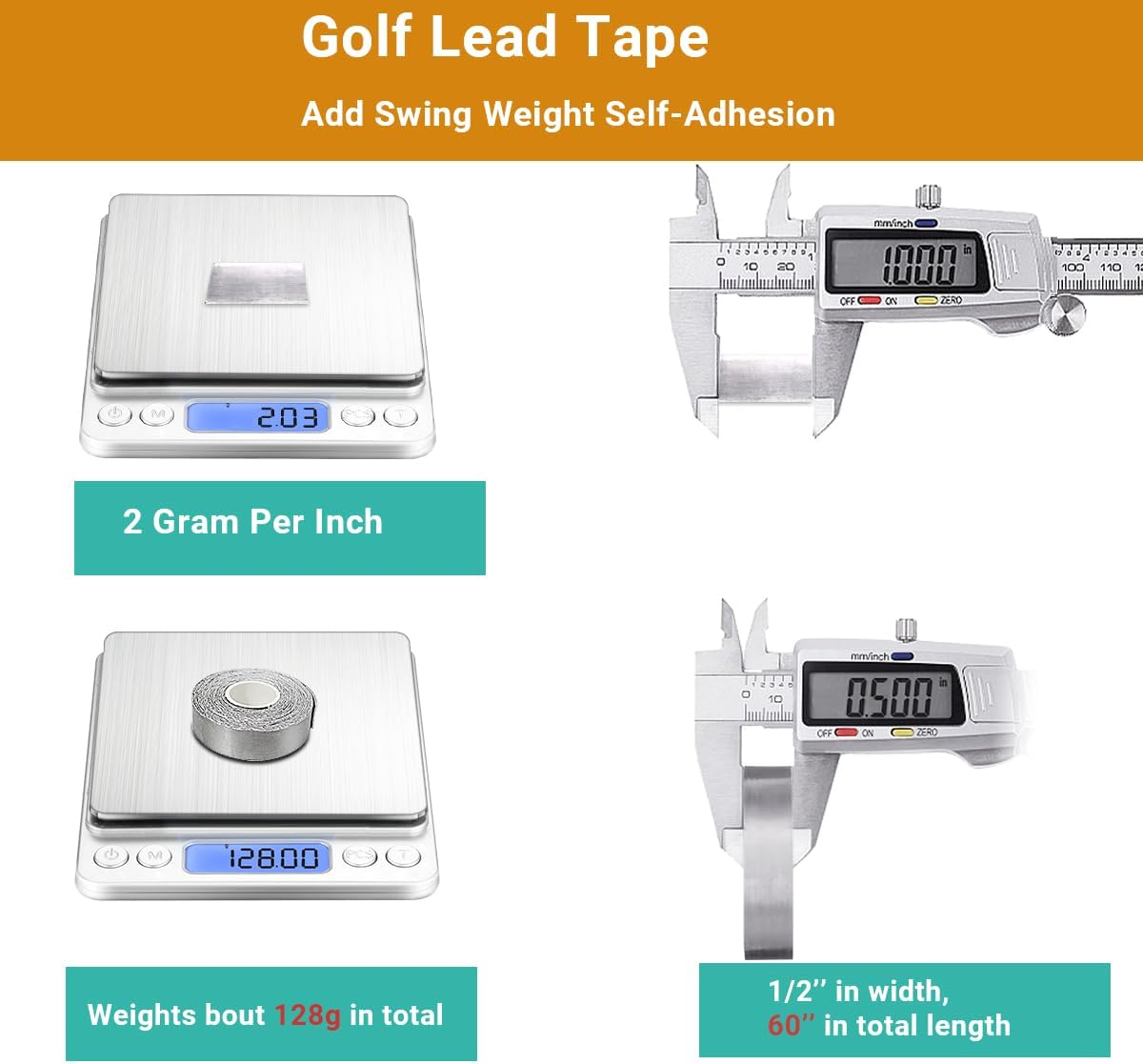 Yeshom Golf Lead Tape, Add Swing Weights 2 Grams per Inch Golfing Adhesive Accessories for Golf Clubs, Pickleball Paddle, Tennis Racket Grips image number 5