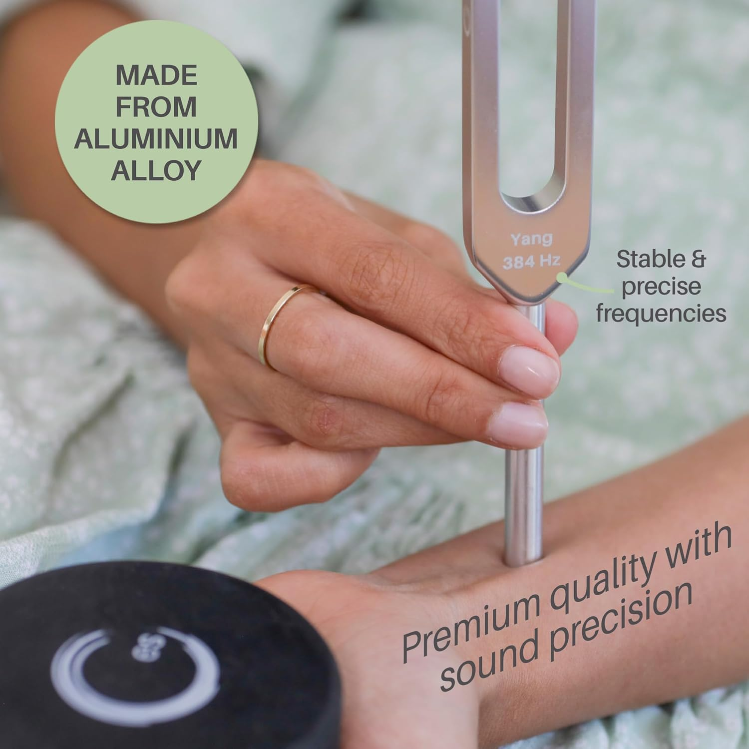 Resonance Tuning Forks for Healing Set - Weighted & Unweighted Tuning Fork Set Including 128Hz, 136Hz, 256Hz, 384Hz & Hockey Puck Activator - Chakra Sound Therapy Instruments in a Vegan Leather Pouch image number 3