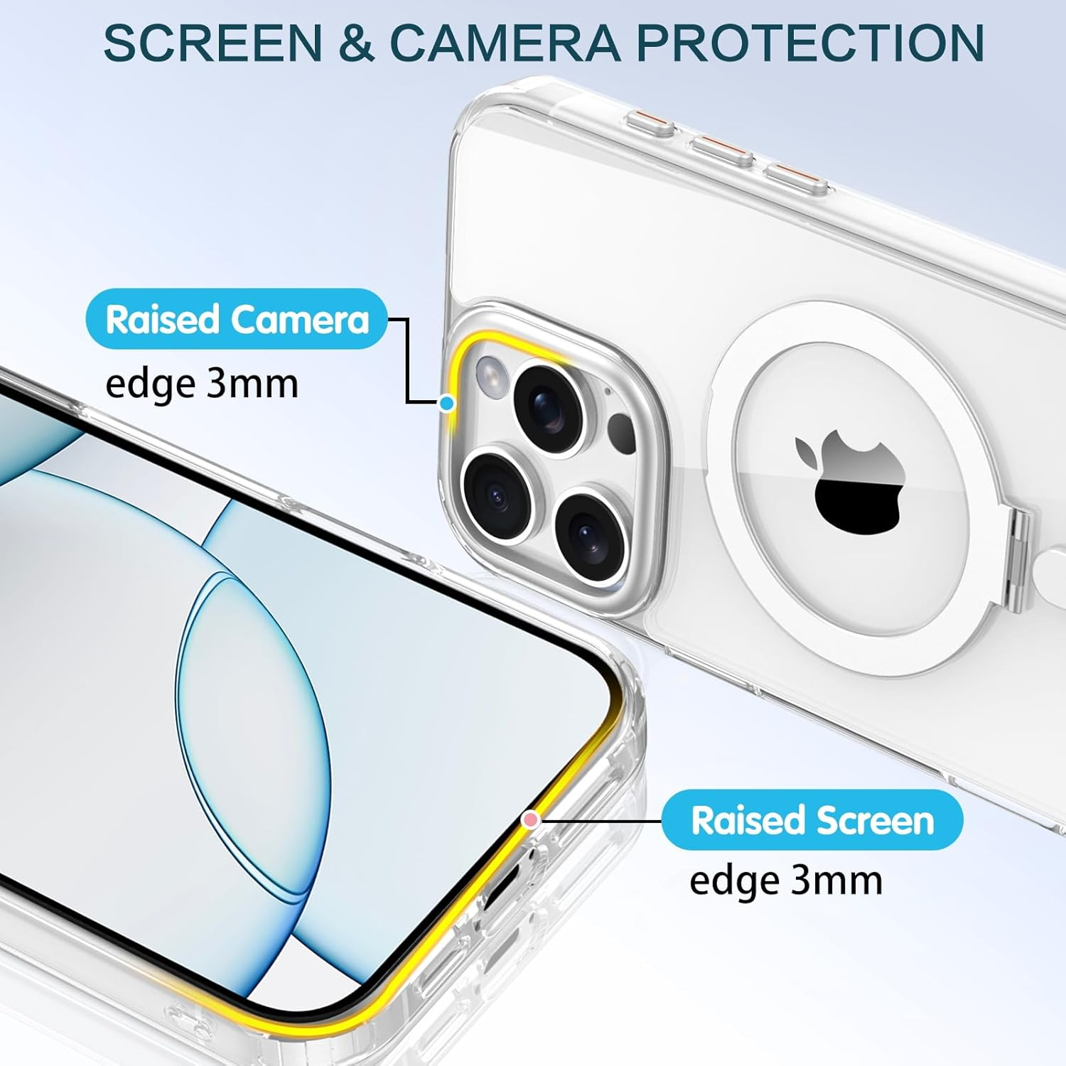 DOMAVER Magnetic for Iphone 16 Pro Max Case with 360&deg; Rotatable Ring Stand, Compatible with Magsafe, Military-Grade Drop Protection, Slim Shockproof Phone Case for Iphone 16 Pro Max 6.9", Clear