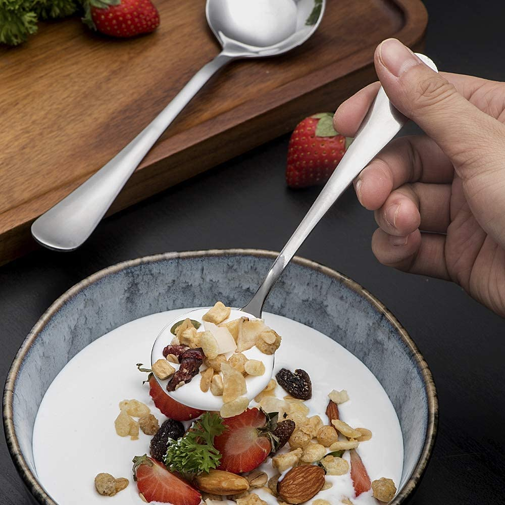 HAPPY KIT Soup Spoons 50-Piece Premuim Stainless Steel Dinner Spoons for Enterprise, Restaurant, School, Durable round Flatware Set image number 6