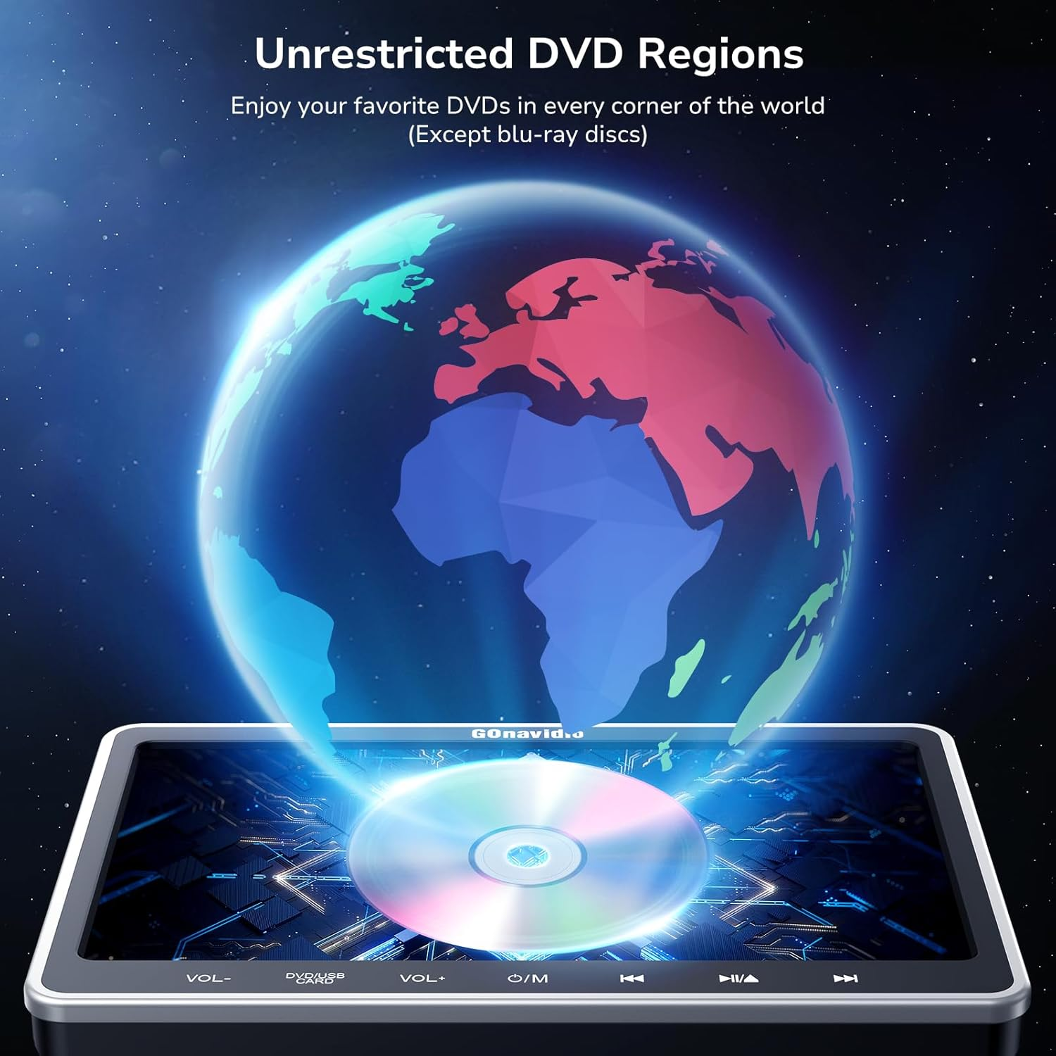 Gonavidio 10.1&rdquo; Dual Car DVD Player with HDMI Input, Car TV for Back Seat with Auto Suction-Type Disc In, Play a Same or Two Different Movies, 2 Headphones Mounting Brackets, USB/TF Card, Last Memory image number 2