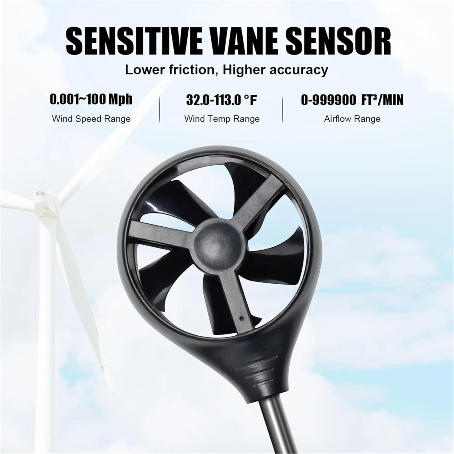 Anemometer Measures Wind Speed Wind Flow Wind Temp Tester CFM Air Flow Velocity Meter with Backlight