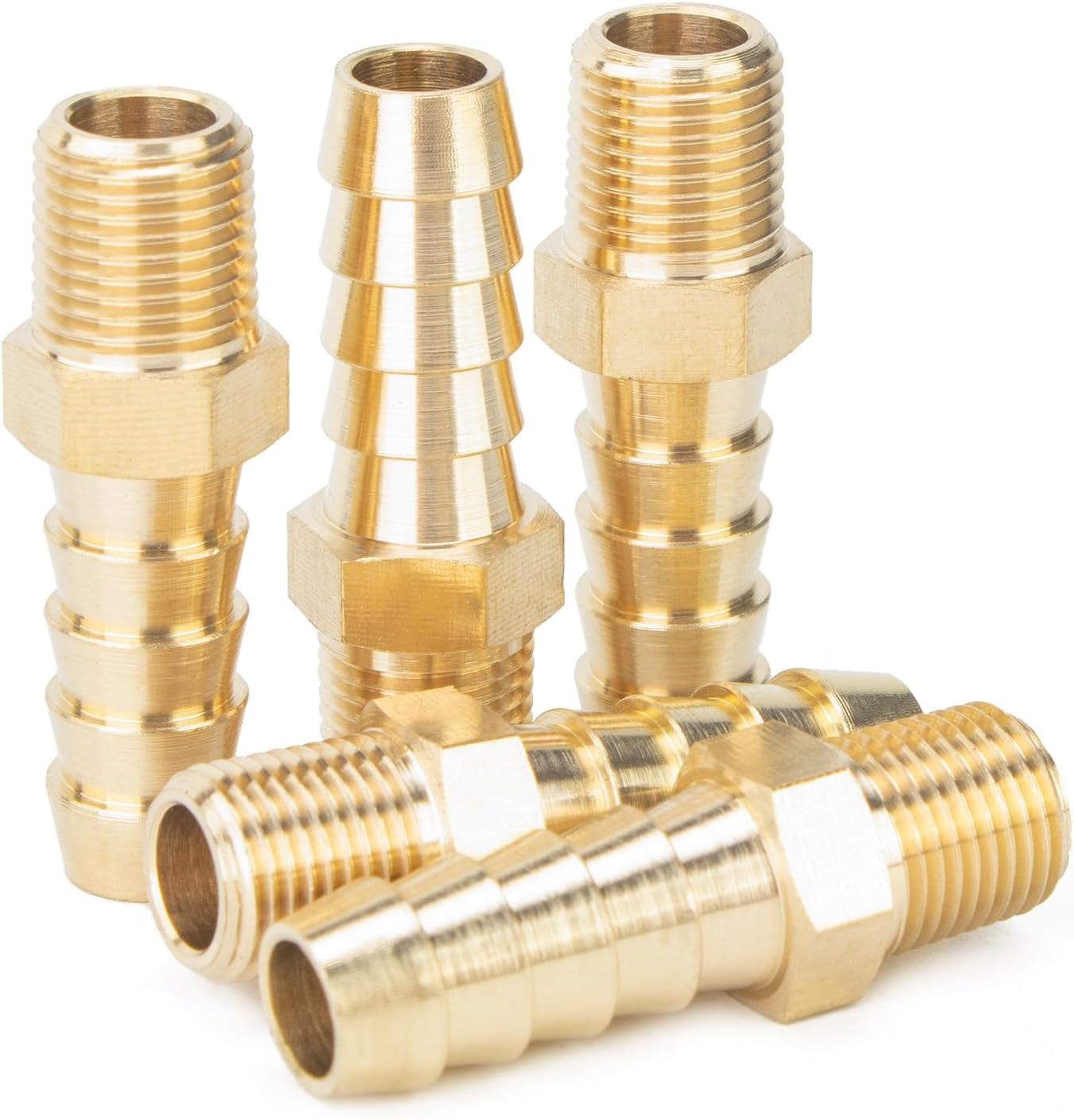 LTWFITTING Brass 1/8-Inch Male BSPT X 8Mm Hose Barb Coupler Adapter Fitting for Vehicle Fuel System, HVAC System (Pack of 5) image number 3