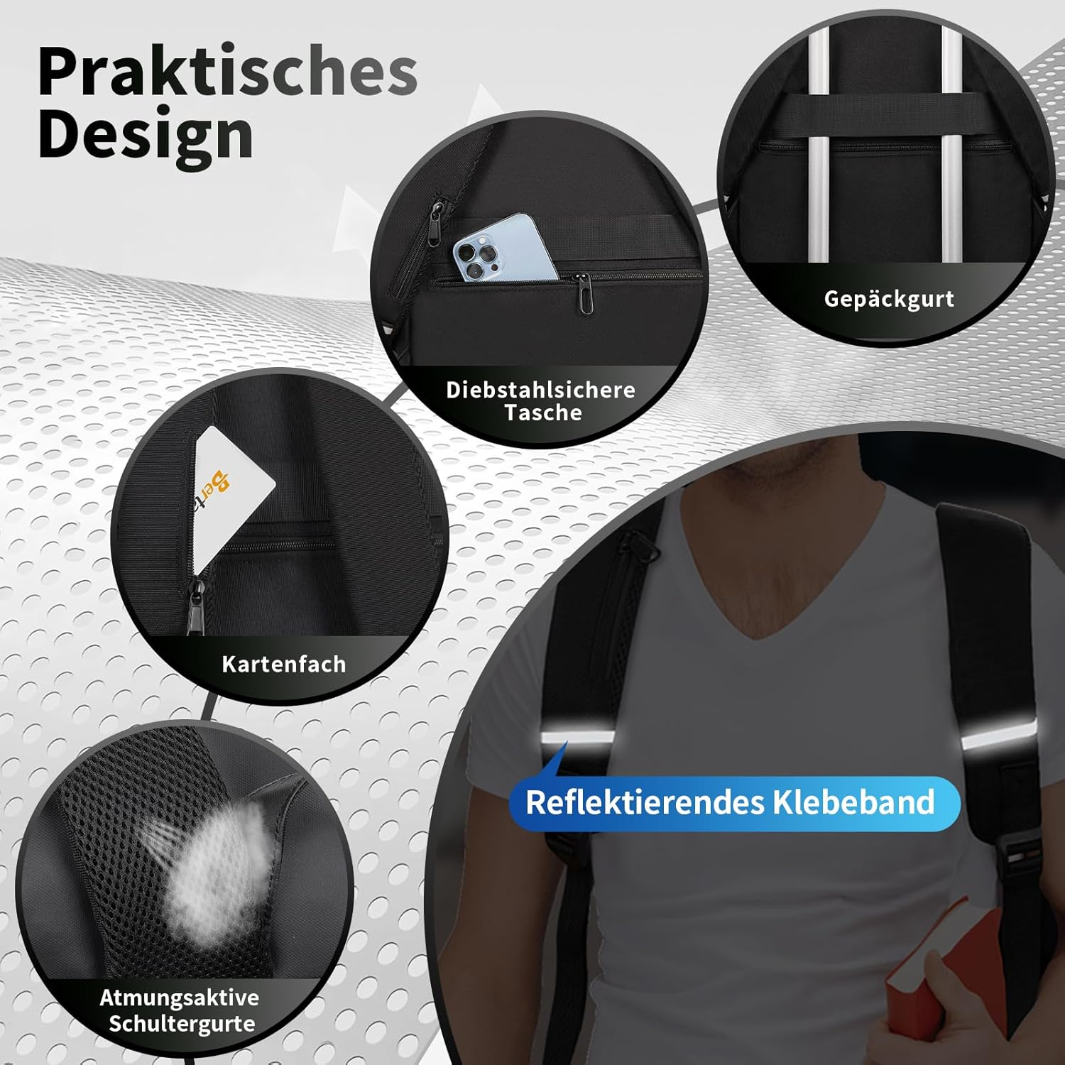 BERTASCHE Lunch Rucksack, Laptop Rucksack 15,6 Zoll Mit Isoliertes K&uuml;hltasche F&uuml;r Herren Und Damen, 2-In-1-Arbeitsrucksack F&uuml;r Uni, Business, Pendler, Reisen, Schwarz image number 2