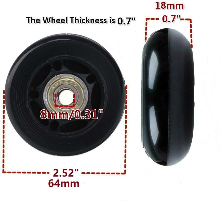 1 Pair Luggage Wheel Replacement 64 * 18Mm(2.48"X0.7") with 8Mm(0.31") Bearings 35Mm 40Mm Axles Wrenches Repair Set for Suitcase and Inline Outdoor Skate image number 5