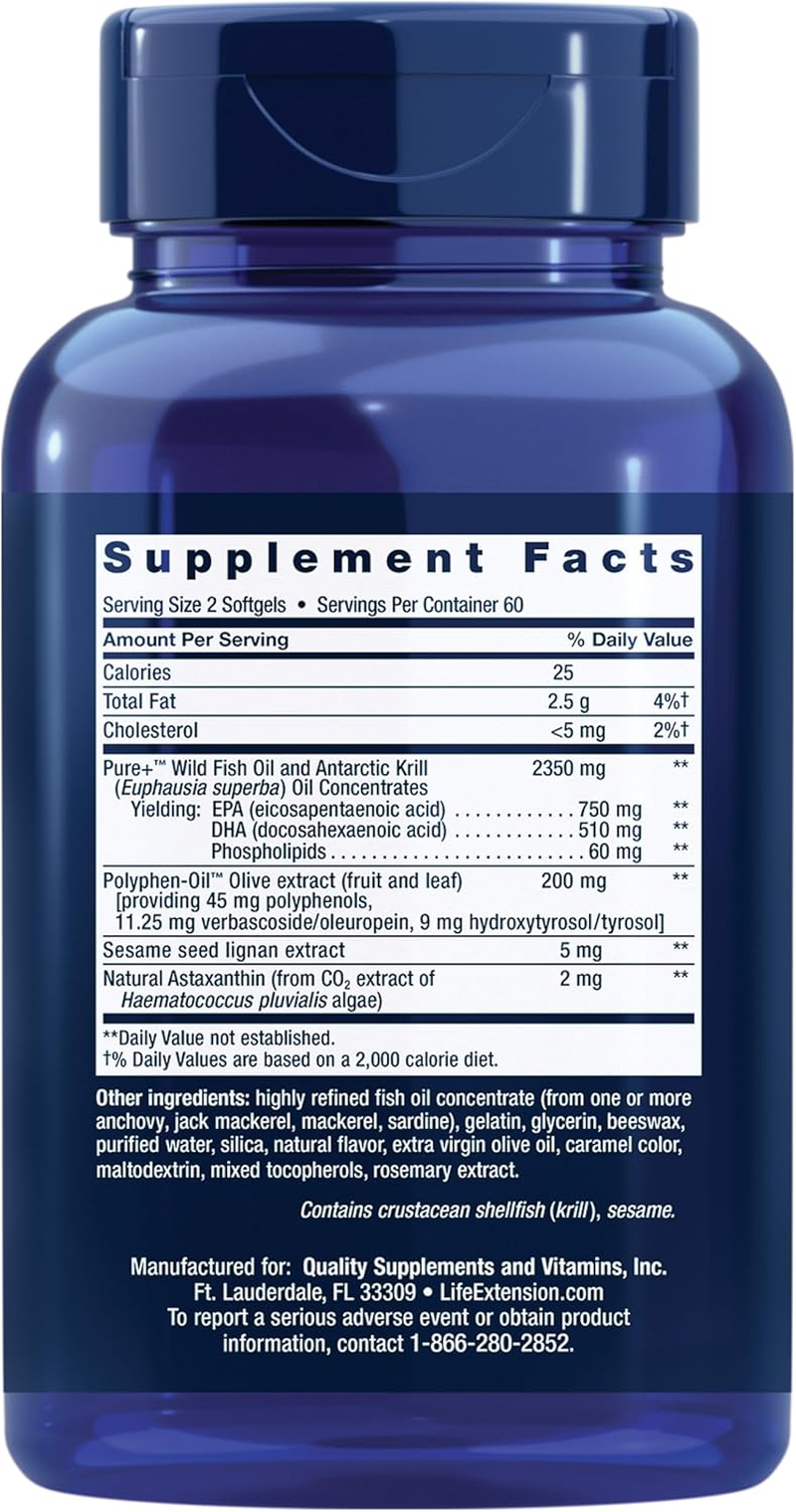 Life Extension Super Omega-3 plus EPA/DHA with Sesame Lignans, Olive Extract, Krill and Astaxanthin, 120 Count image number 4