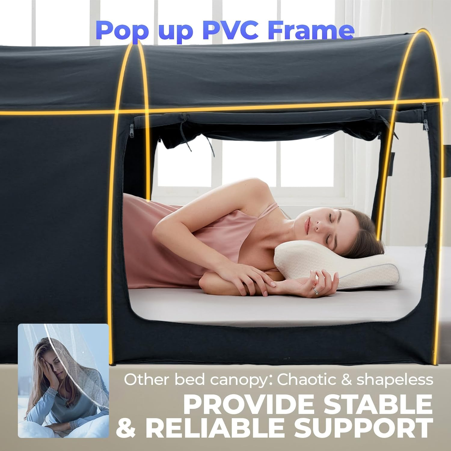 Alvantor Bed Canopy Tents Dream Privacy Space Sleeping Tents Indoor Pop up Portable Frame Curtains Breathable Cottage (Mattress Not Included) Reducing Light