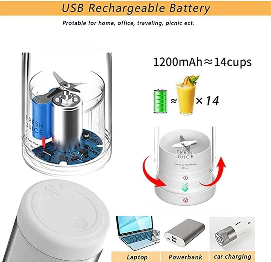 Portable Juice Blenders for Smoothie USB Rechargeable Mini Juicer Machines Extractor Household Fruit Mixer Small Cup 300Ml Personal Travel Outdoors image number 1