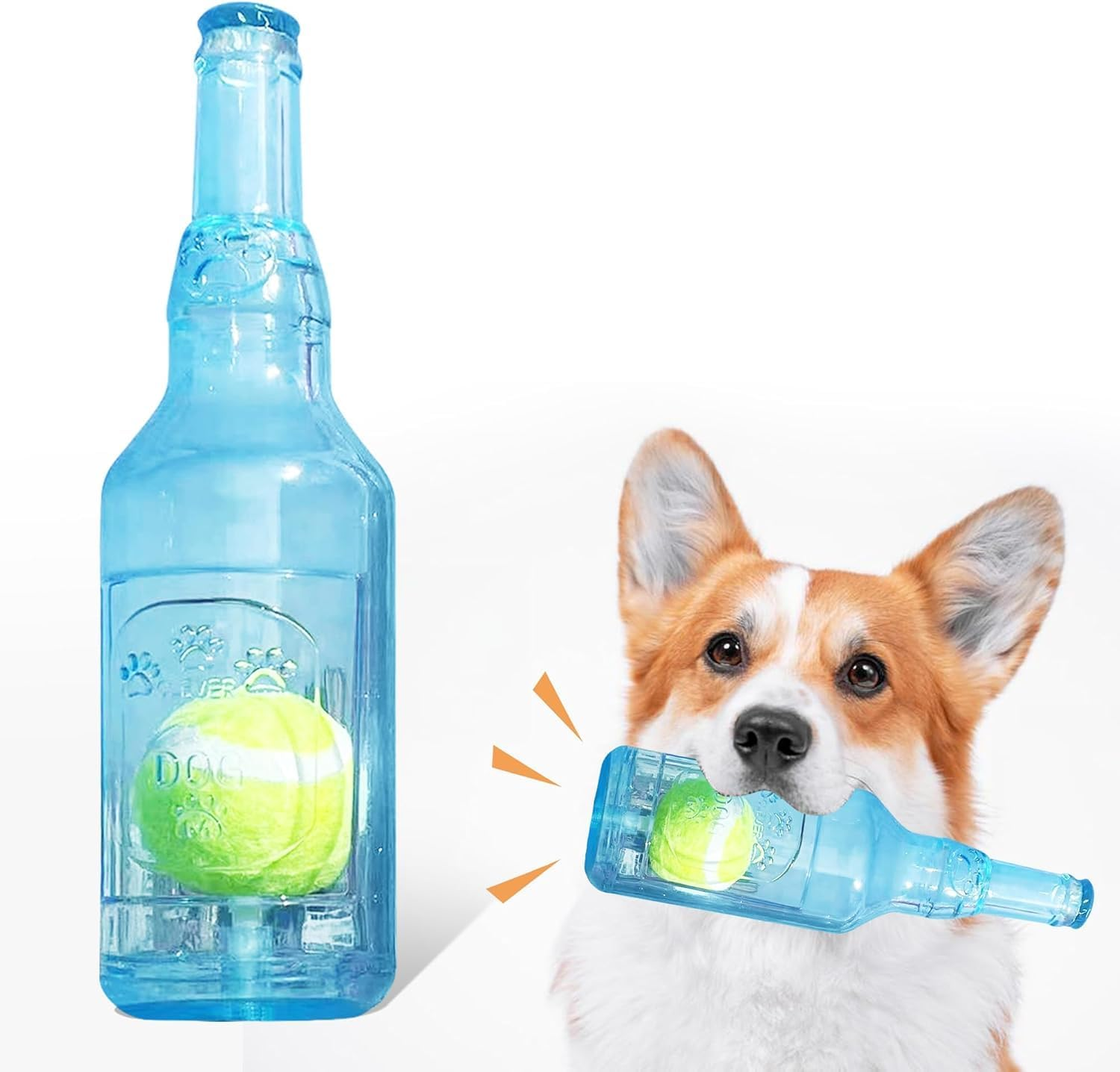 Cozioz Rubber Water Bottle Dog Toy Cruncher with Built-In Tennis Ball and Treat Dispensing Feature, Squeaky Interactive Dog Chew Toy for Aggressive Chewers - Ideal for Large and Small Dogs (Blue) image number 2