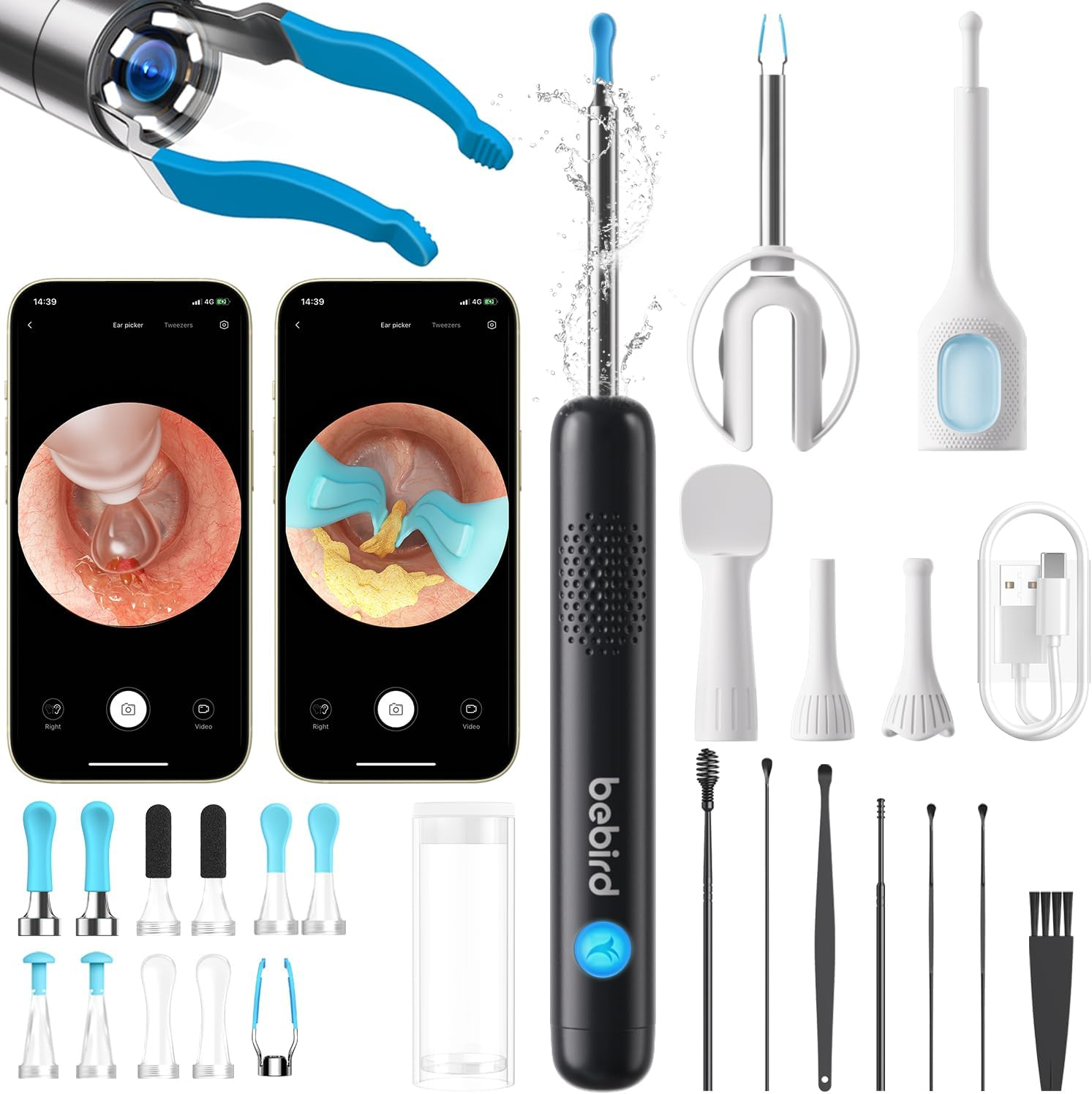 BEBIRD R1 Max Ear Wax Removal, Ear Cleaner with Camera and Light, Ear Scope Otoscope Ear Pick Tweezers with Cam, Visual Dropper Ear Care Cleaning Kit, Ear/Nose/Throat Examination Tool for Family