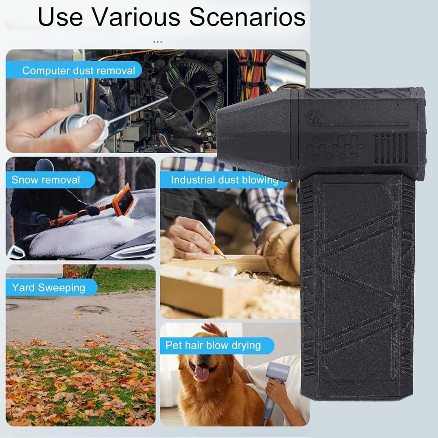Jet Dry Blower, Electric Air Duster 3 Adjustable Speeds 130000RPM 52M/S Jet Fan Air Blower for Home Car Office Cleaning, Portable and Versatile Use, Jet Fan Mini Blower image number 2