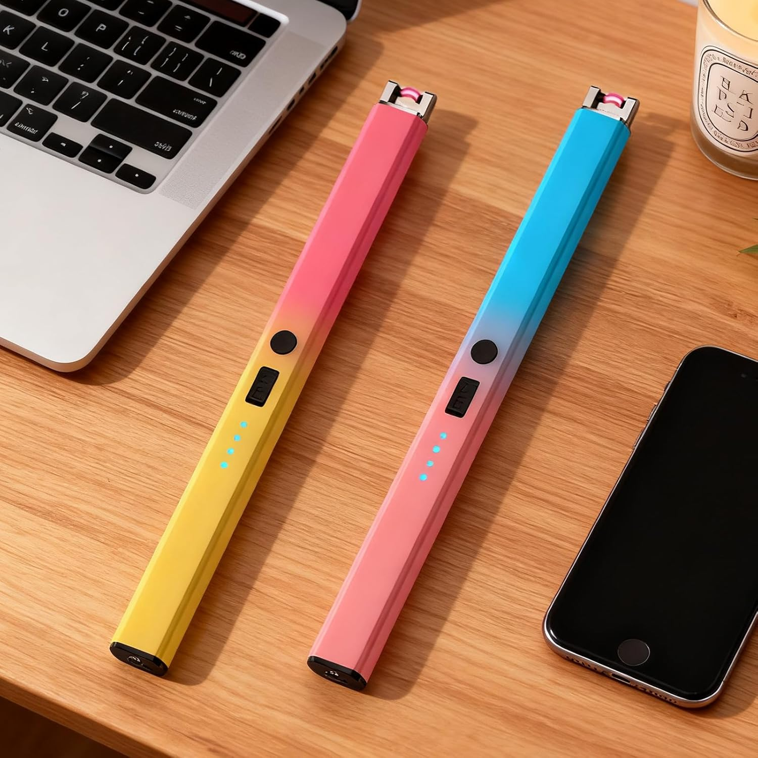 2 Pieces of Candle Electric Lighters, Rechargeable Lighter, Candle Lighter for Light the Candlese. Electronic Pulse Ignition(Gradient Light Blue, Gradient Green) image number 3