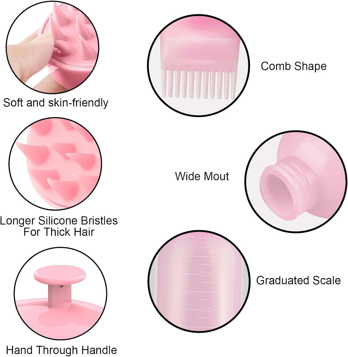 Root Comb Applicator Bottle,Scalp Massager Shampoo Brush+ Squeeze Comb Applicator Bottle with Graduated Scale Head Relaxation Tools for Home Salon Comb Applicators image number 4