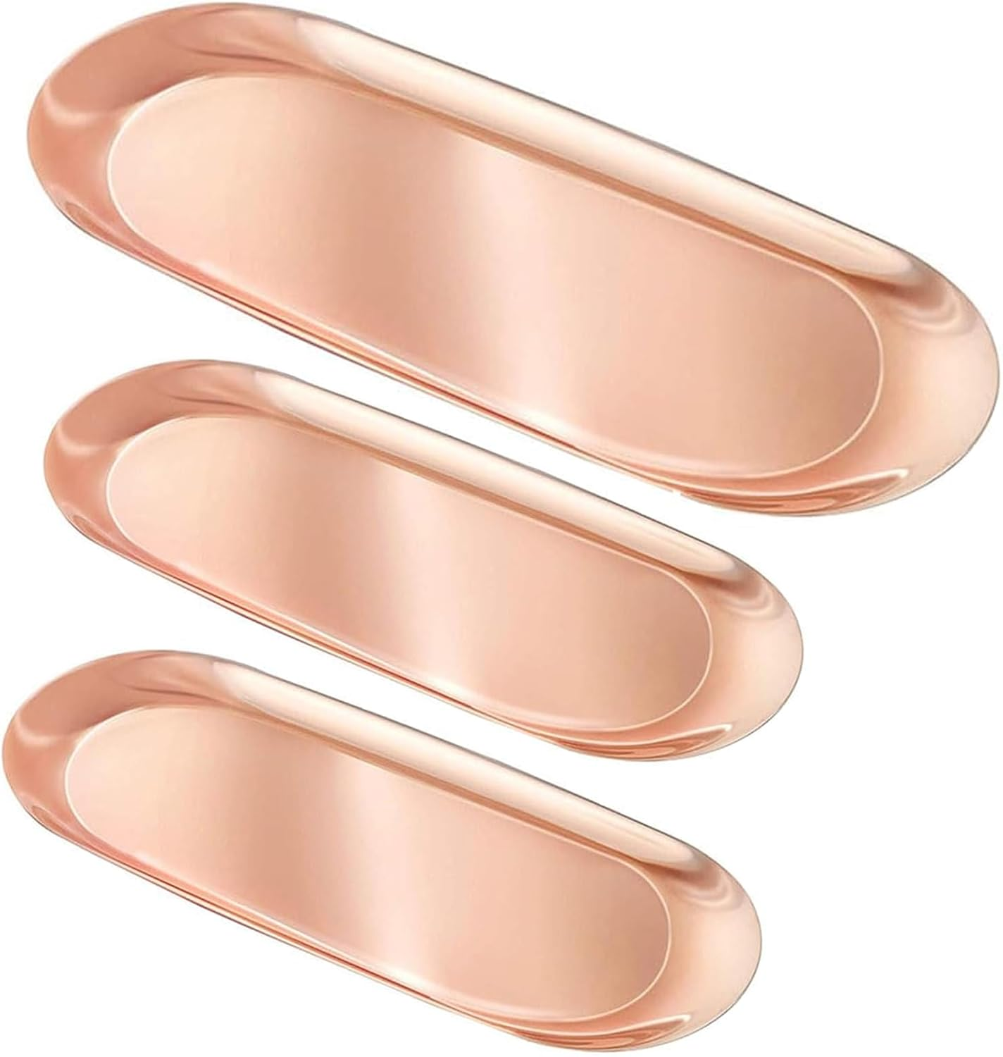 JZS Stainless Steel Tray, 3 Pack Towel Tray Metal Storage Organizer Trays Dish Plate Jewelry Dish Cosmetics Bathroom Clutter Serving Platter Small Storage Trays Oval Plate(Rose Gold) image number 6