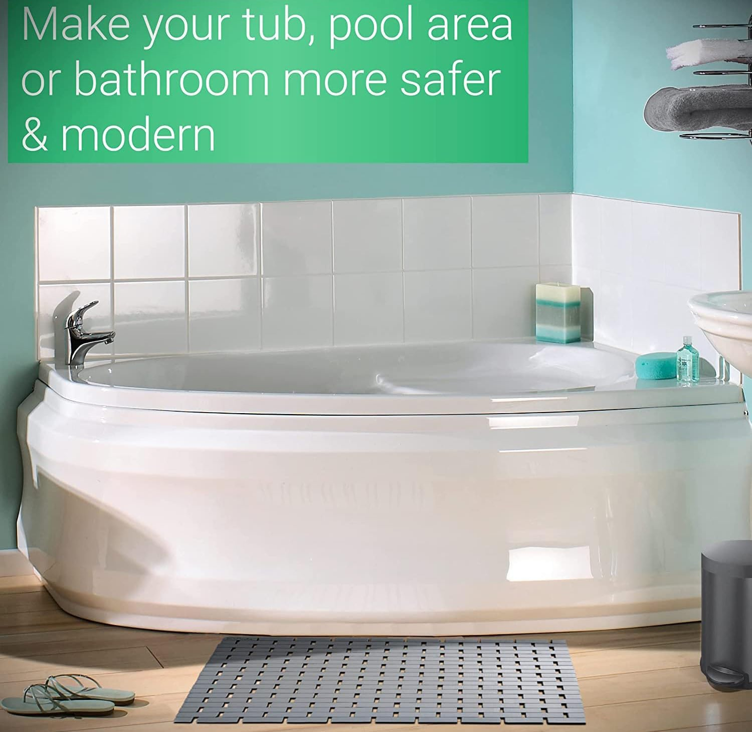 QUHUOYAO Bamboo Bath Mat, Natural Bamboo Wood Bath Mat, Bamboo Floor Mat, Non Slip for Spa Tub and Kitchen, 15.7" X 23.6" Brown image number 4