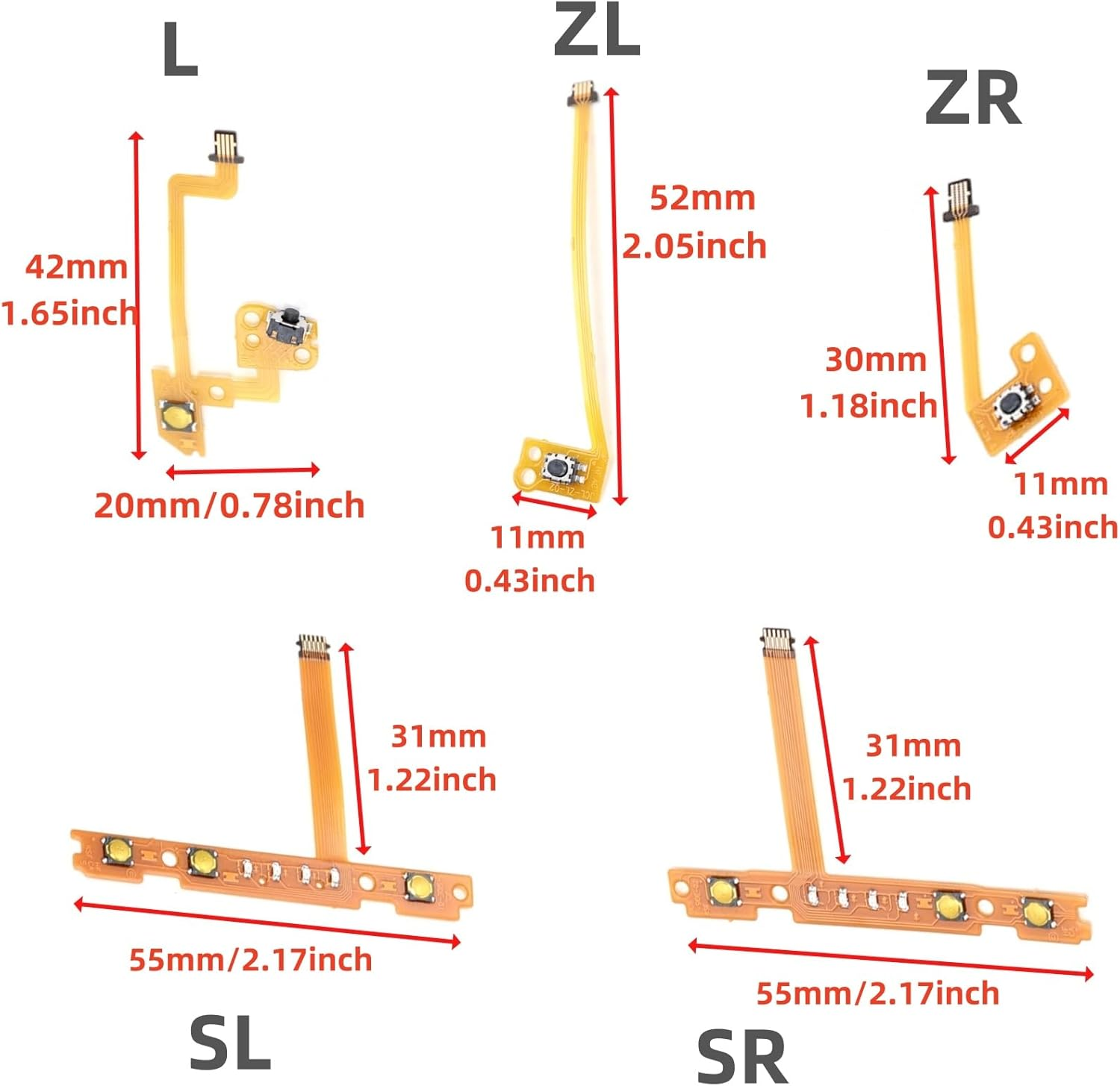 Ruimou 5 Pcs SL SR ZL ZR L Ribbon Flexible Cable Compatible with Nintendo Switch Joy Con/Compatible with NS OLED Controller image number 4