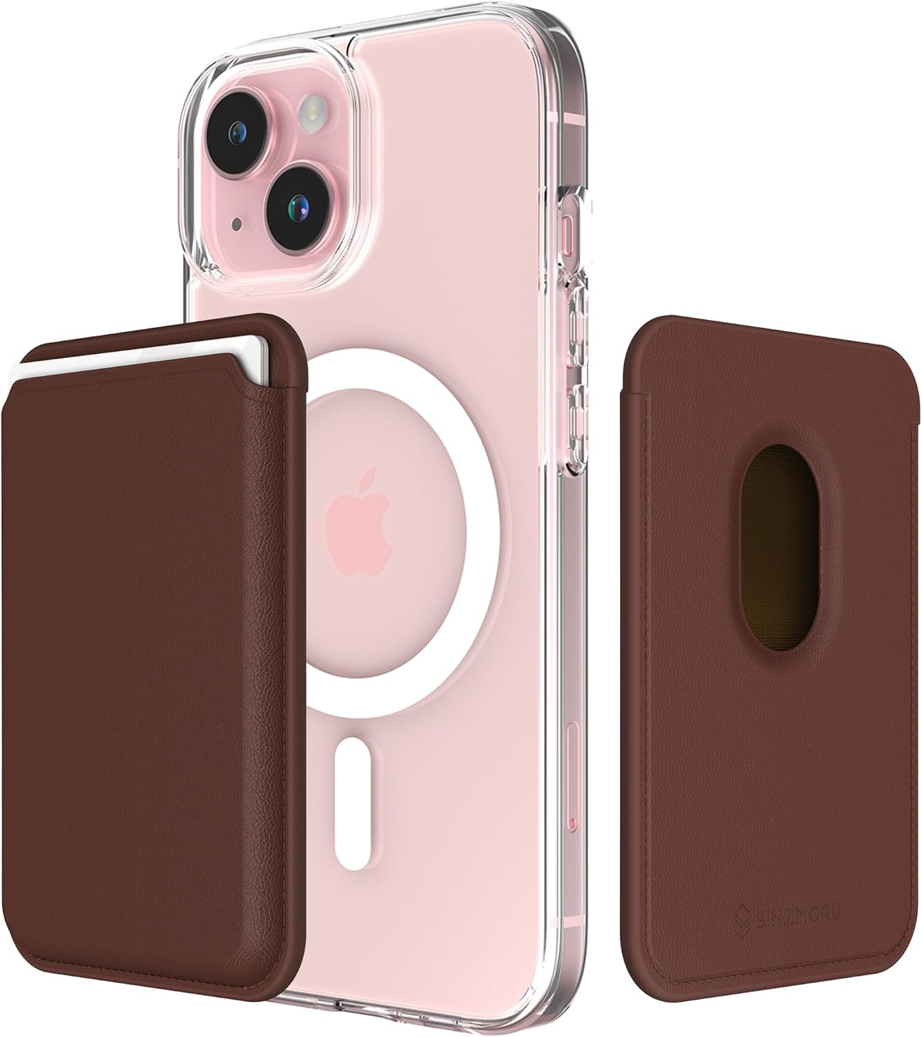 Sinjimoru Magnetic Card Wallet, Premium Vegan Leather Phone Wallet for Magsafe 3-Card Holder Compatible with Iphone 17 16 15 14 13 12 Series. M-Viica Black