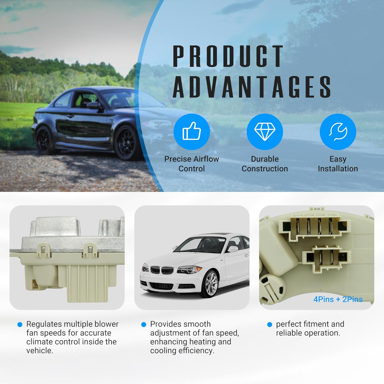 NOVAPARTS Front HVAC Fan Blower Motor Resistor for BMW 1 3 Series X5 X6 E70 E71 E72 E81 E82 E88 E90 64119146765 64116927090 64119222072 64119266185 64119265892 image number 6