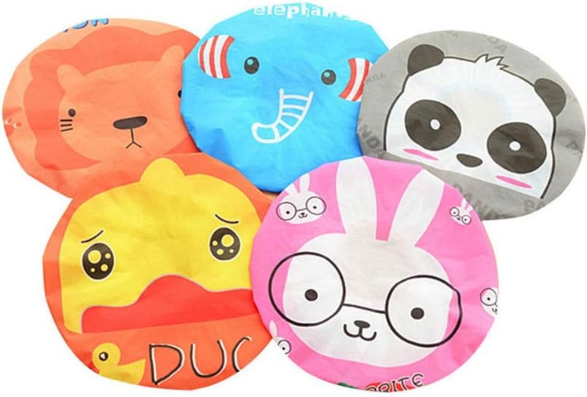Aysekone 5 Pieces Cute Cartoon Animals Waterproof Elastic PEVA Shower Caps Bath Caps Bathing Bathroom Hats Bathroom Accessories for Women and Girls and Kids image number 3