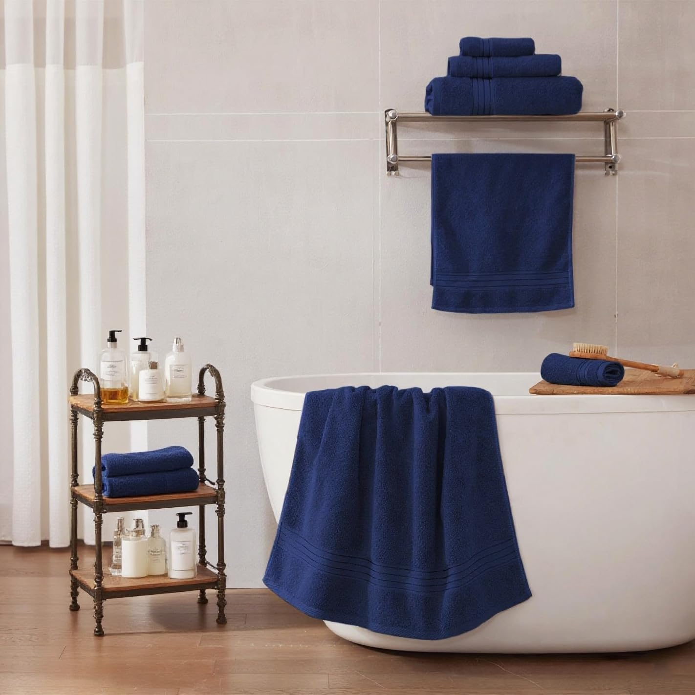 COZYART Navy Blue Bath Towels Set, Turkish Cotton Hotel Towels for Bathroom, Bathroom Towels Set of 6 with 2 Bath Towels, 2 Hand Towels, 2 Washcloths, 650 GSM 6 Piece Towel Set image number 7