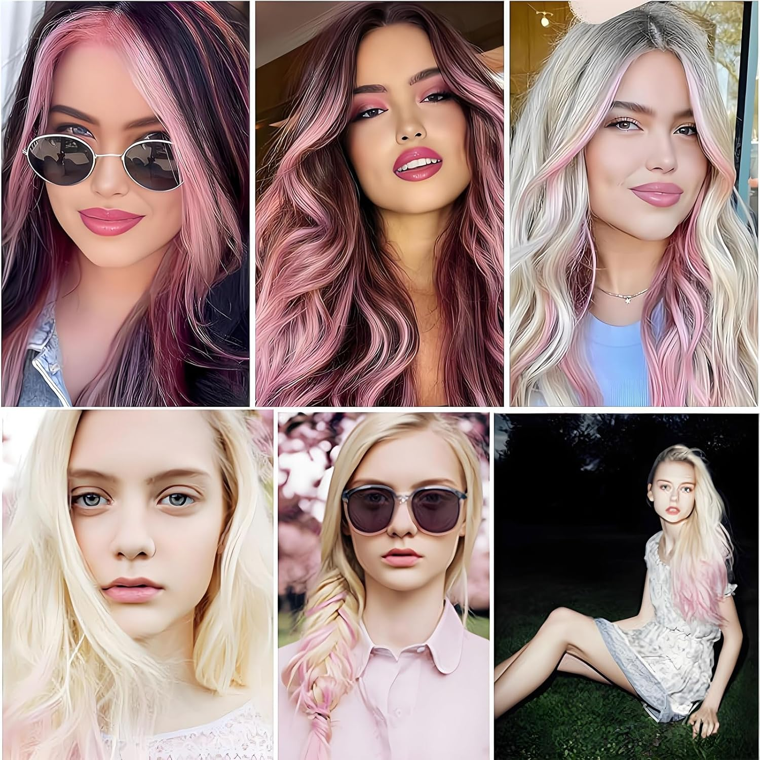 16 PCS Pink Colored Hair Extensions, 20 Inch Straight Synthetic Clip in Highlight Colorful Hair Pieces for Women Grils image number 2