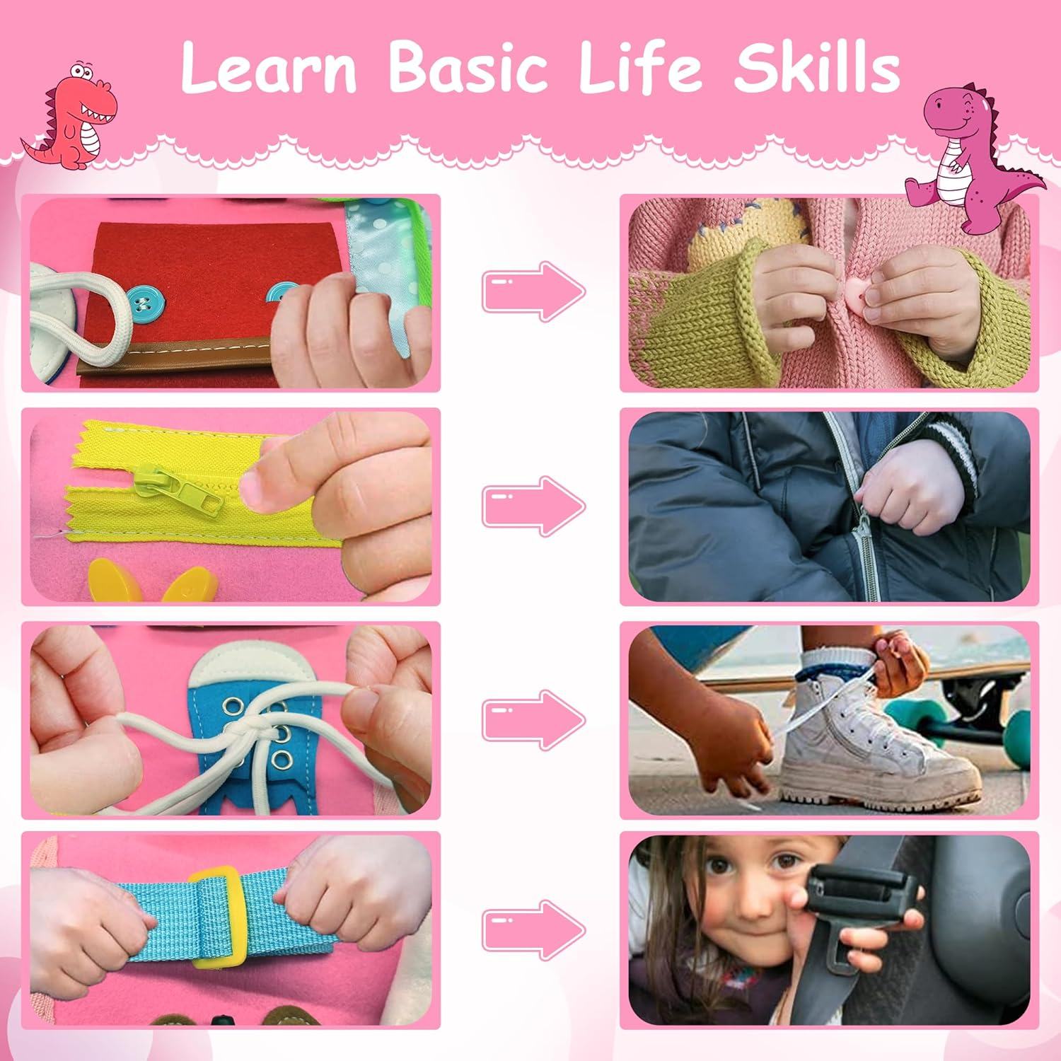 Busy Board Montessori Toys for Toddlers, 9 in 1 Busy Book Early Education Learning Travel Toy,Activity Sensory Board Book Preschool Toys for Boys Girls 1 2 3 4 Years Old (Pink Unicorn) image number 2